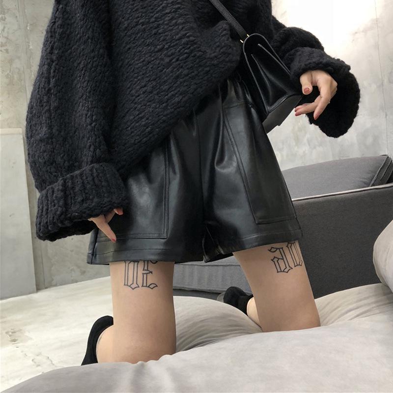 

Maternity PU Leather Bootcut Pants: Autumn Winter Style, Casual, Versatile, Loose Fit, Wide Leg. L чёрный