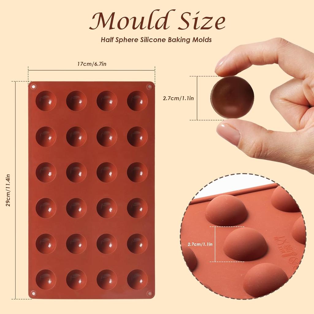2 PCS Silicone Chocolate Molds, 24-Cavity Half Spheres Silicone Molds for Baking Cocoa Bomb, Pudding, Jelly, Butter Balls, Food Grade Silicone, Heat