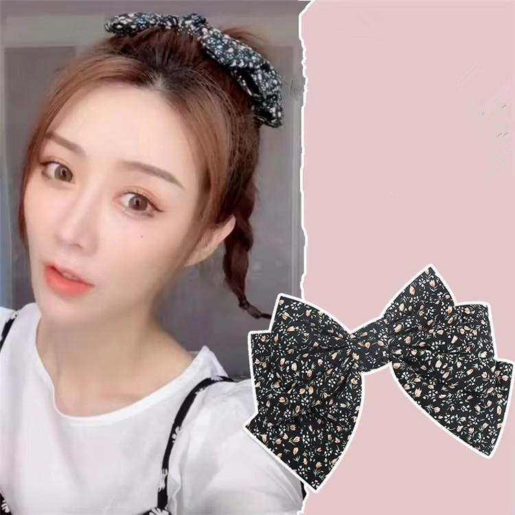 Women Hair Accessories 3 Layers Butterfly Hair Claws Custom Print Floral Bowknot Hair Clips чёрный
