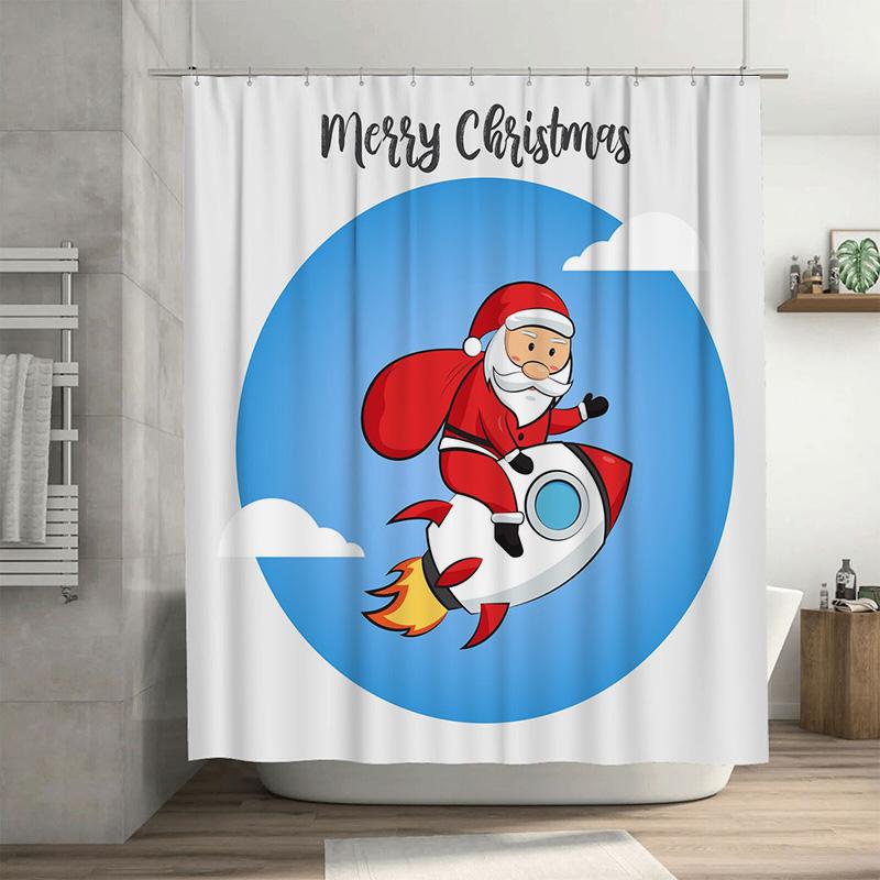 

Tu Santa Rocket Shower Curtain Christmas Space Galaxy Home Decor Festive Holiday Bathroom Decor Modern Style Xmas Gift Unique De W60H190(CM)-1 Pcs