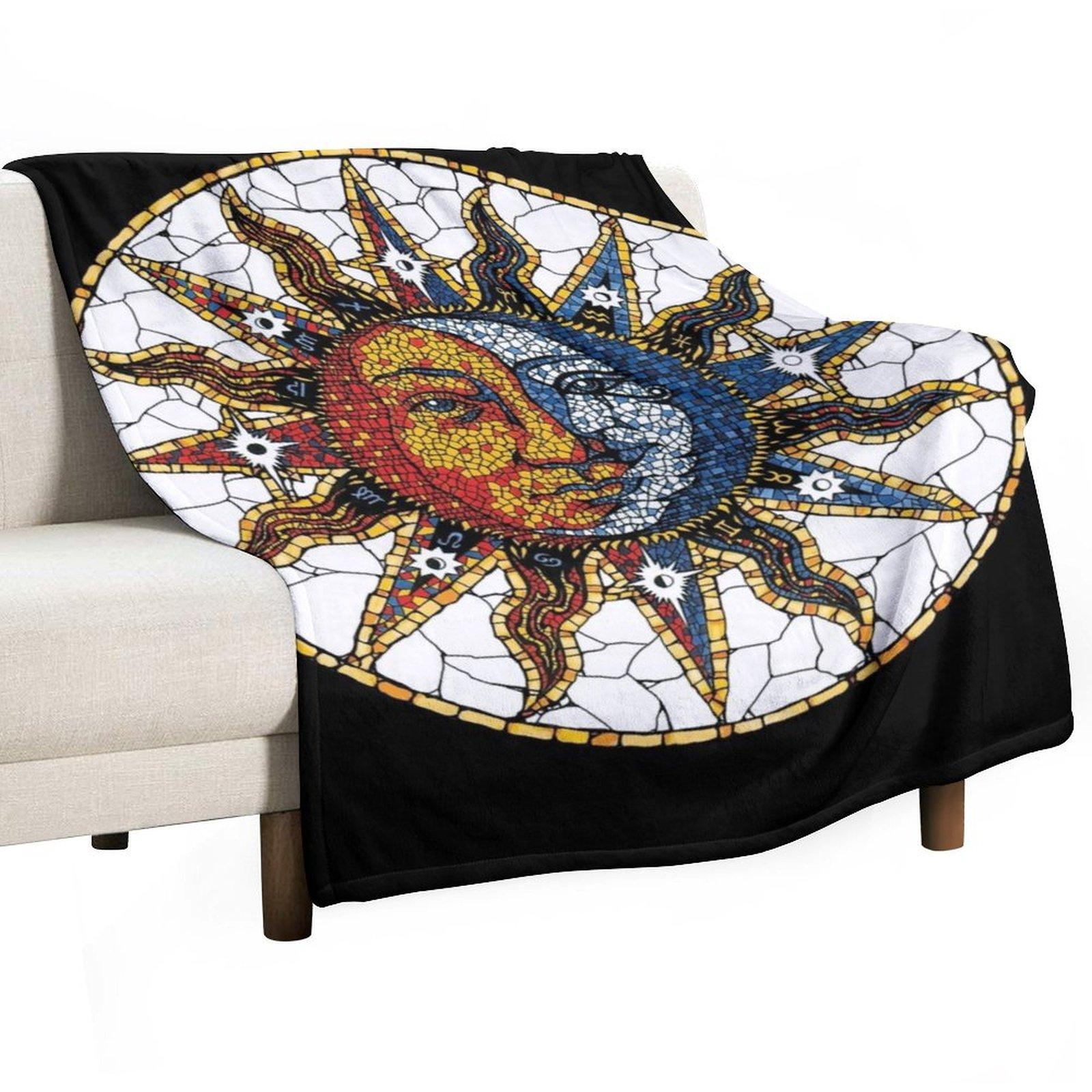 

Celestial Mosaic Sun and Moon COASTER Throw Blanket Decorative Beds Warm Custom Shaggy Blankets 30x40in