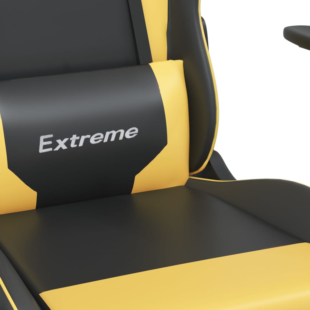 Gaming Chair with Footrest Black and Gold Artificial Leather