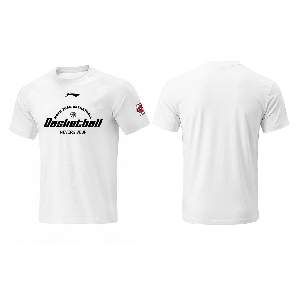 Li Ning CBA Series Letter Logo Breathable Round Neck Trendy Short Sleeve T-Shirt Unisex T-Shirts AHSVE61-2MORETHAN-BAS