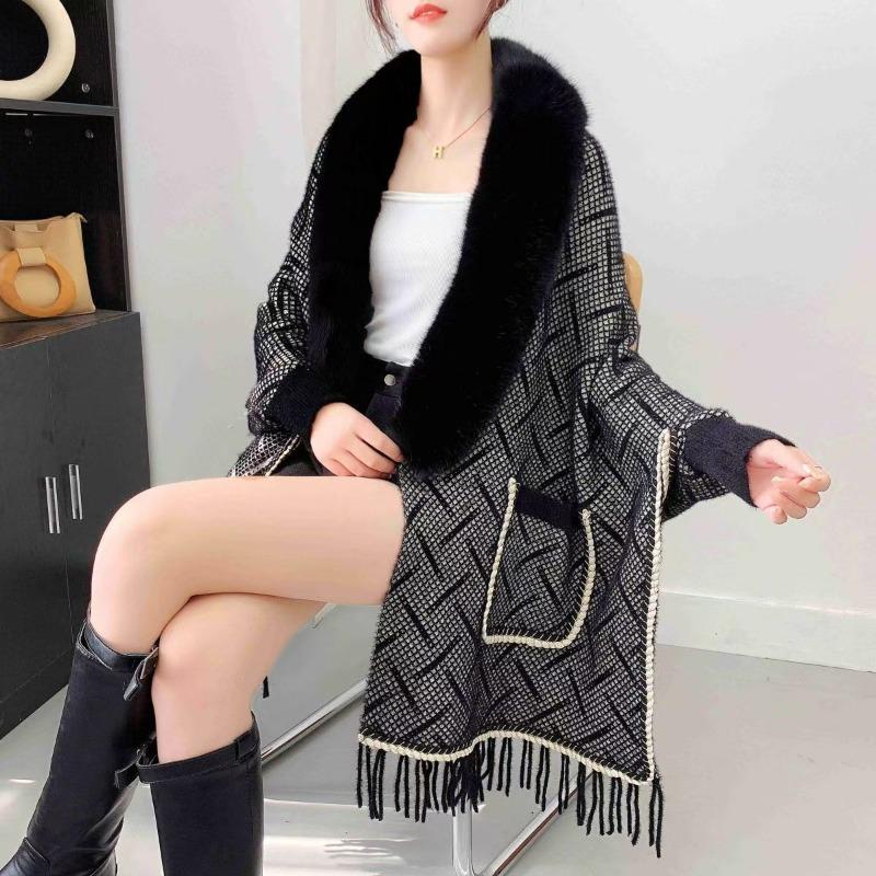 Neue Strickjacke mit Pullover, Strickjacke, Umhang, Herbst- und Winter-Schal, Top für Damen