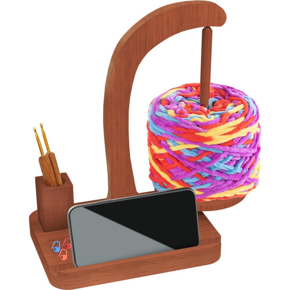 Wooden Yarn Holder for Crocheting Magnetic Rotation Multi-functional Yarn Spinner with Crochet Box Yarn Ball Storage Rack