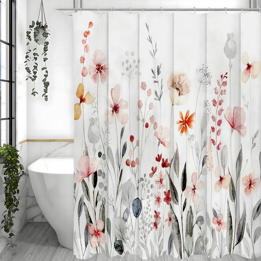 Spring flower plant shower curtain bathroom decorative shower curtain waterproof shower curtain with hooks suitable for bathroom