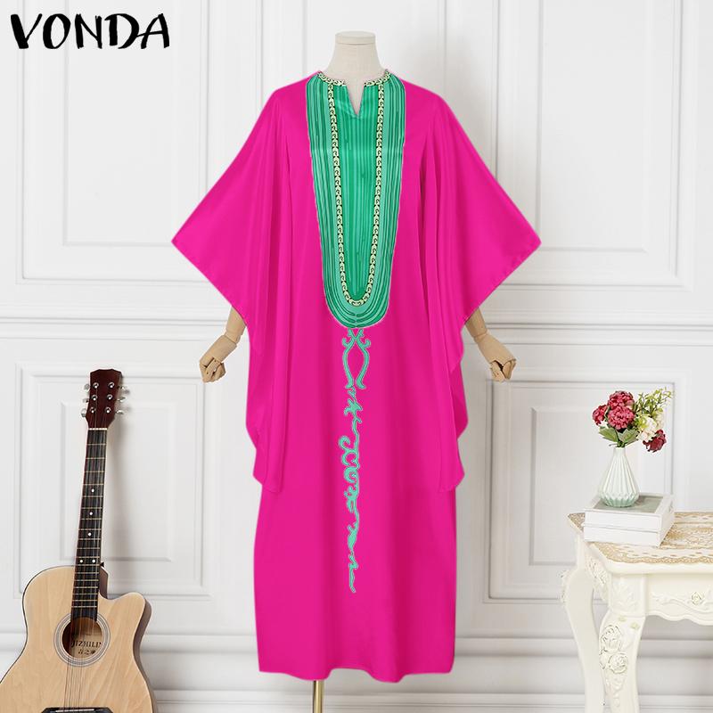 

VONDA Тонкое женское макси-платье с рукавами с рукавами и свободным принтом