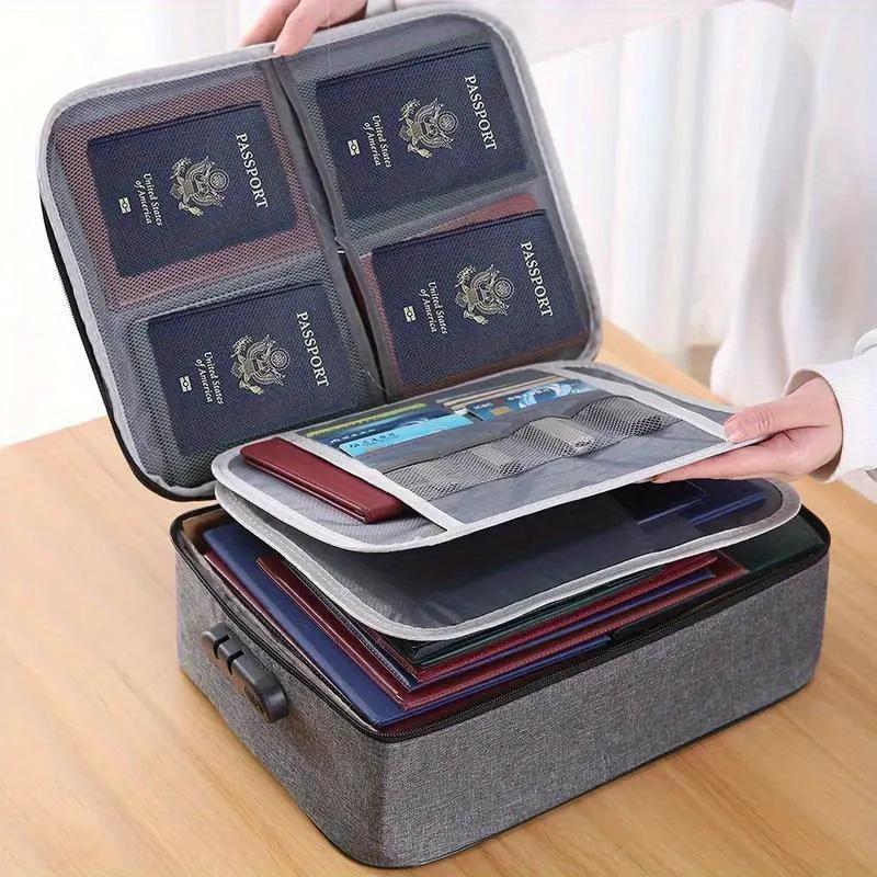 

2 Layers Document Storage Bag Multifunctional Waterproof File Organizer Large Capacity Storage Bag with Password Lock