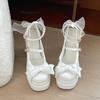 Fashion Platform High Heel Women's Lolita Pumps Fashion Shallow Butterfly-knot Shoes Ladies Party Dress Cross Strap Mary Jane Shoes