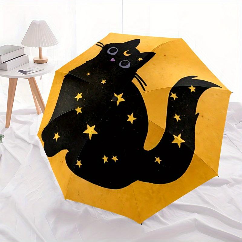 1pc Moon Cat Automatic Open/close Folding Compact Umbrella, 8-Rib Sturdy Canopy, Lightweight Portable, Commuting Use, Gift, Outdoor Umbrella, Travel E