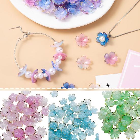 50Pcs Acrylic Cherry Blossom Beads Golden-Plated Flower Spacer Beads DIY Handmade Necklaces Bracelets Jewelry Making 5-Petal Floral Charms