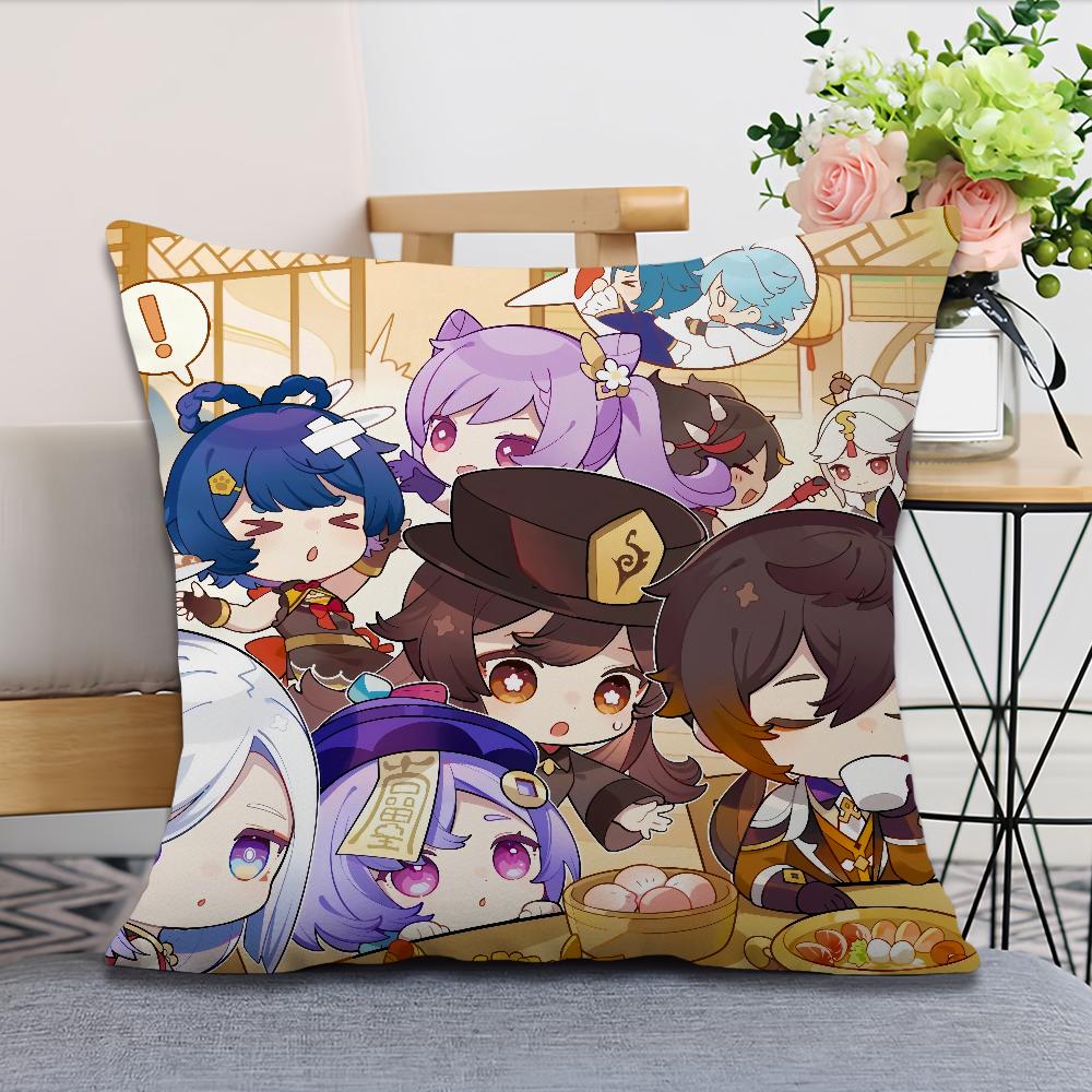 

cartoon Genshin Impact cute Q version soft Comfortable Pillow Case for Sofa Living Room Home office Decor Protective Covers 30x30CM(12x12in)