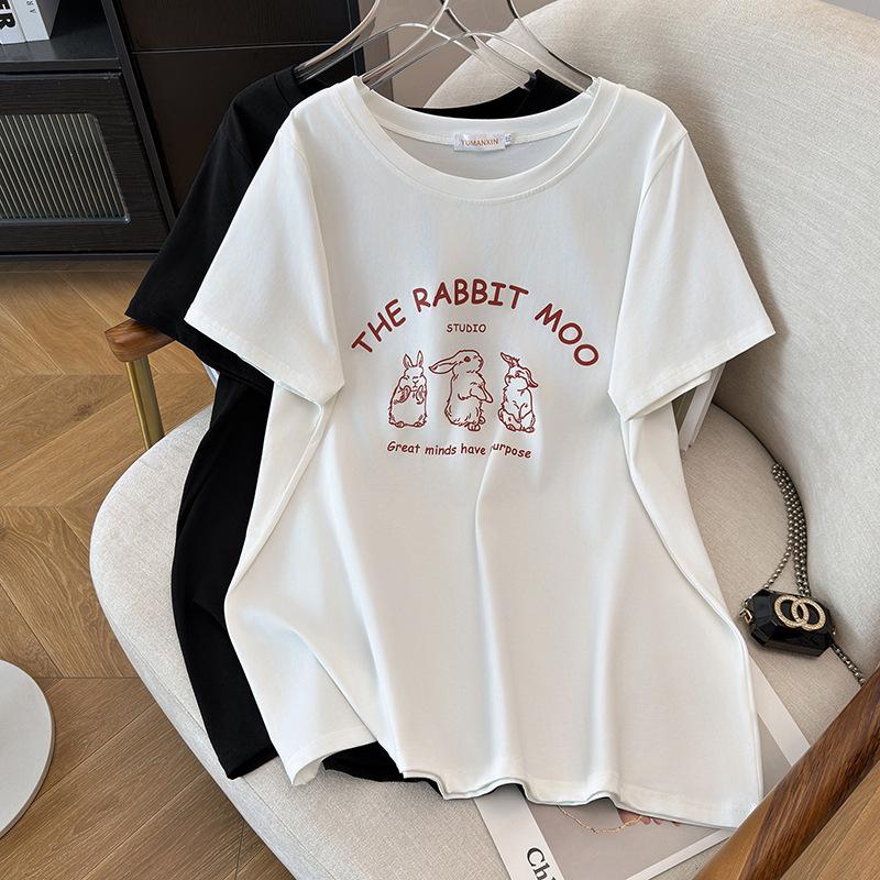 

Women s Plus Size Slimming Short-Sleeve Mid-Length T-Shirt, Round Neck (200/300/350 Jin) - Style 6006 5XL білий