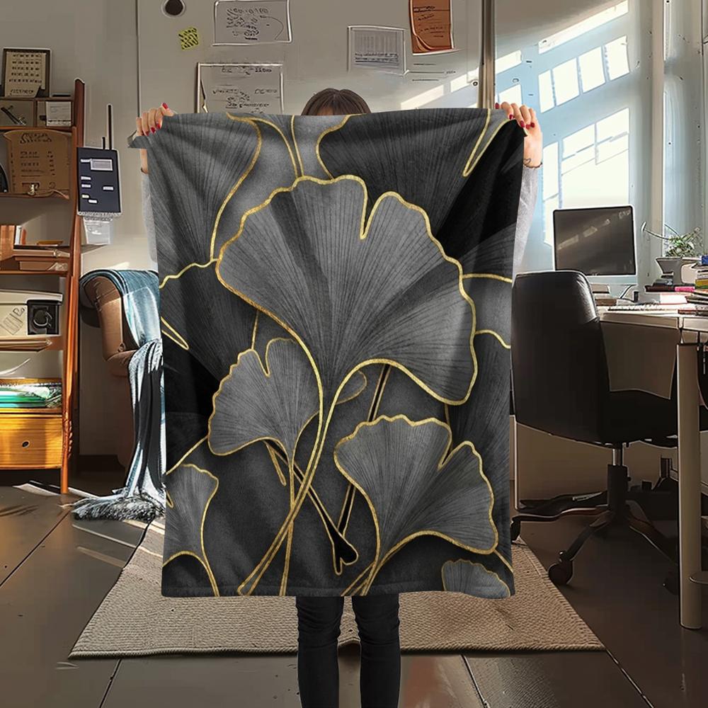 1Pc Ginkgo Leaves Print Flannel Blanket, High quality Comfortable for All Seasons, Home Decor, Warmth and Comfort, Perfect for Christmas Gifts W63