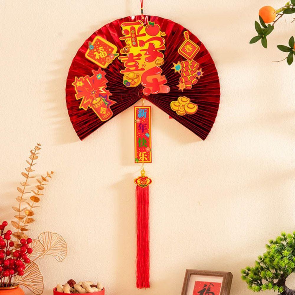 

1/6pcs Handmade New Year Paper Fan Flower DIY New Year Pendants Chinese Origami Fan Bedroom Style 1