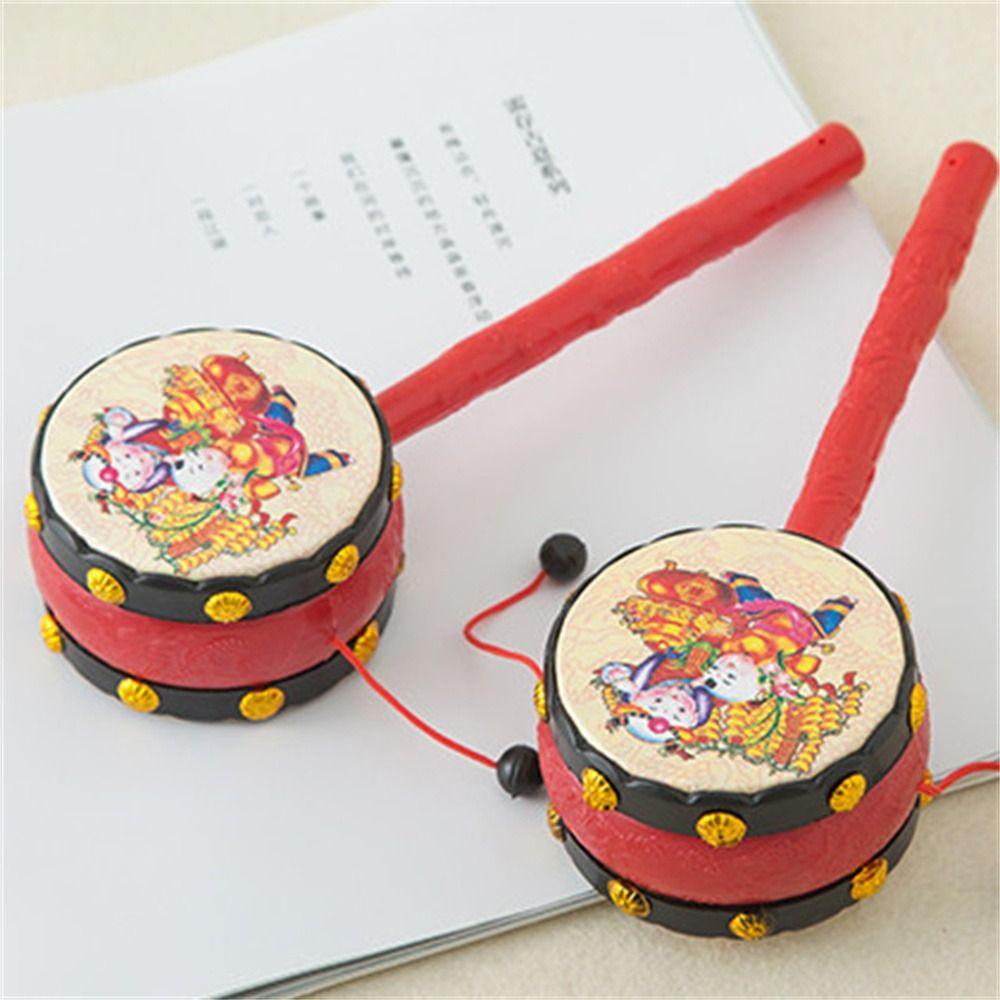 Tambourine Spin Rattle Drum Traditional Style Hand Rattle Bell Beginners Monkey Drum  Baby Kids