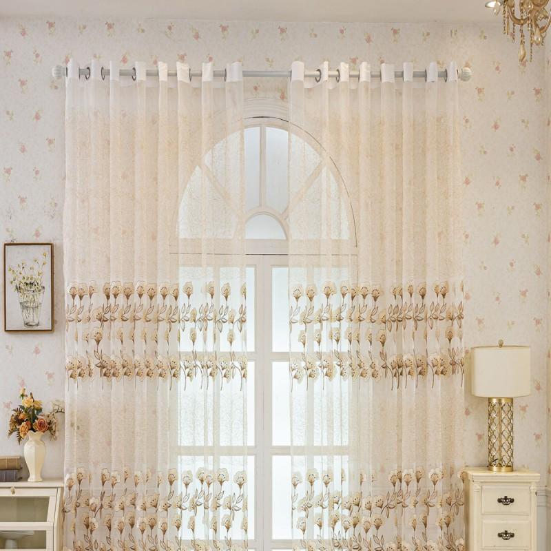 1 Piece Sheer Lace Curtain Panel Living Room Bedroom Decor Semi-Sheer Tulle Window Treatment With Rod Pocket