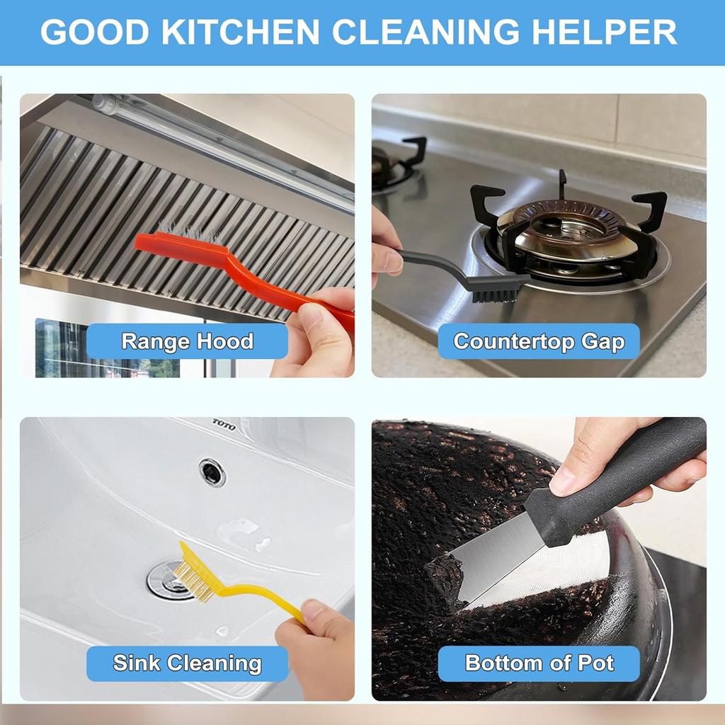 11pcs Crevice Cleaning Brush Set Detailed Scrubber Brush with Scraper for Cleaning Welding Slag and Rust