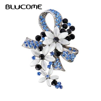 Vintage Turkish Brooches Flower Bowknot Brooch For Women Scarf Simulated Opals Antique Silver Color Hijab Pins