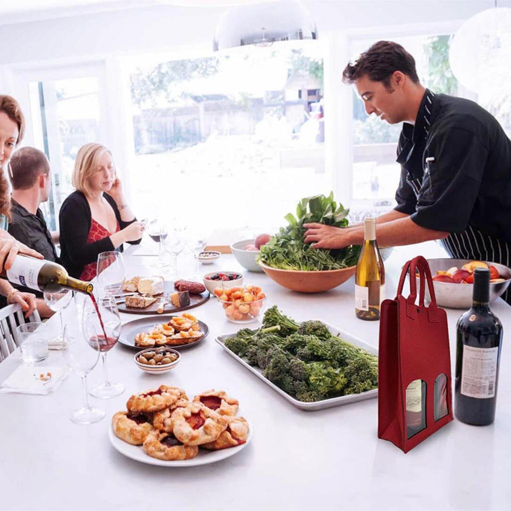 1Pcs Felt Red Wine Handbag Wine Gift Box With Clear Window Double Bottle Champagne Package Bags Wedding Favors For Guests