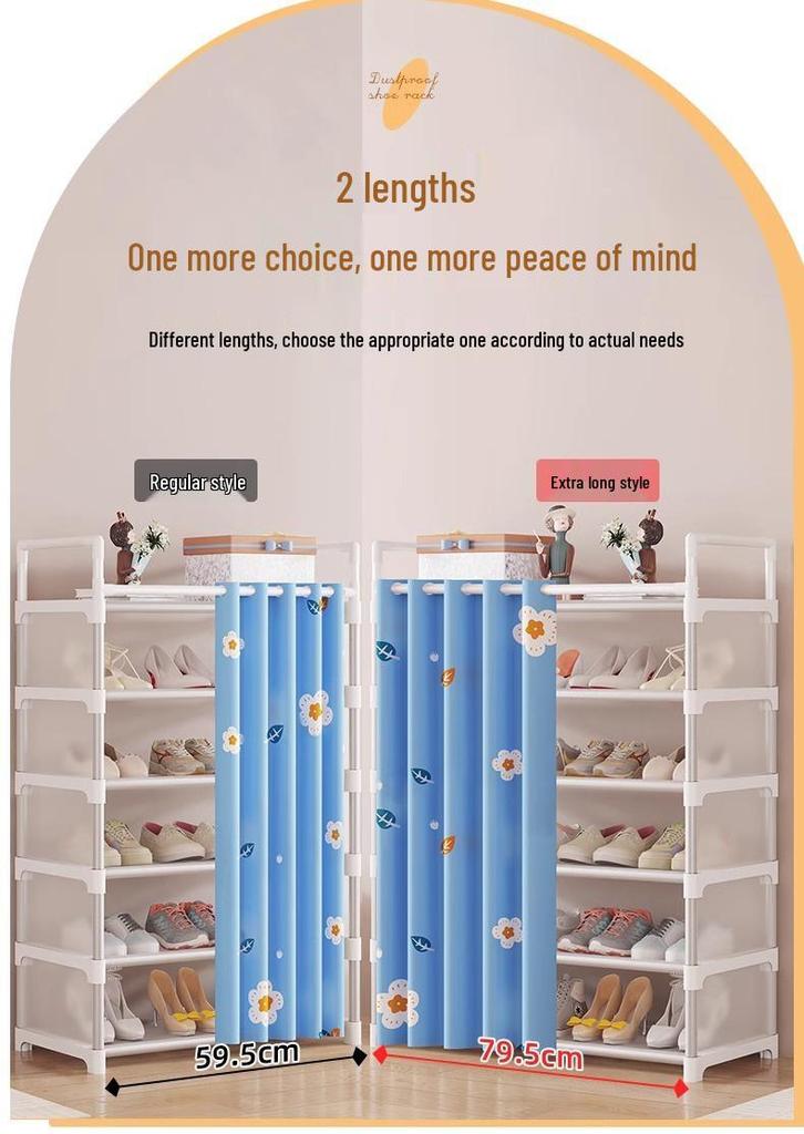 Dustproof Multi-layer Shoe Rack with Door Curtain for Entryways