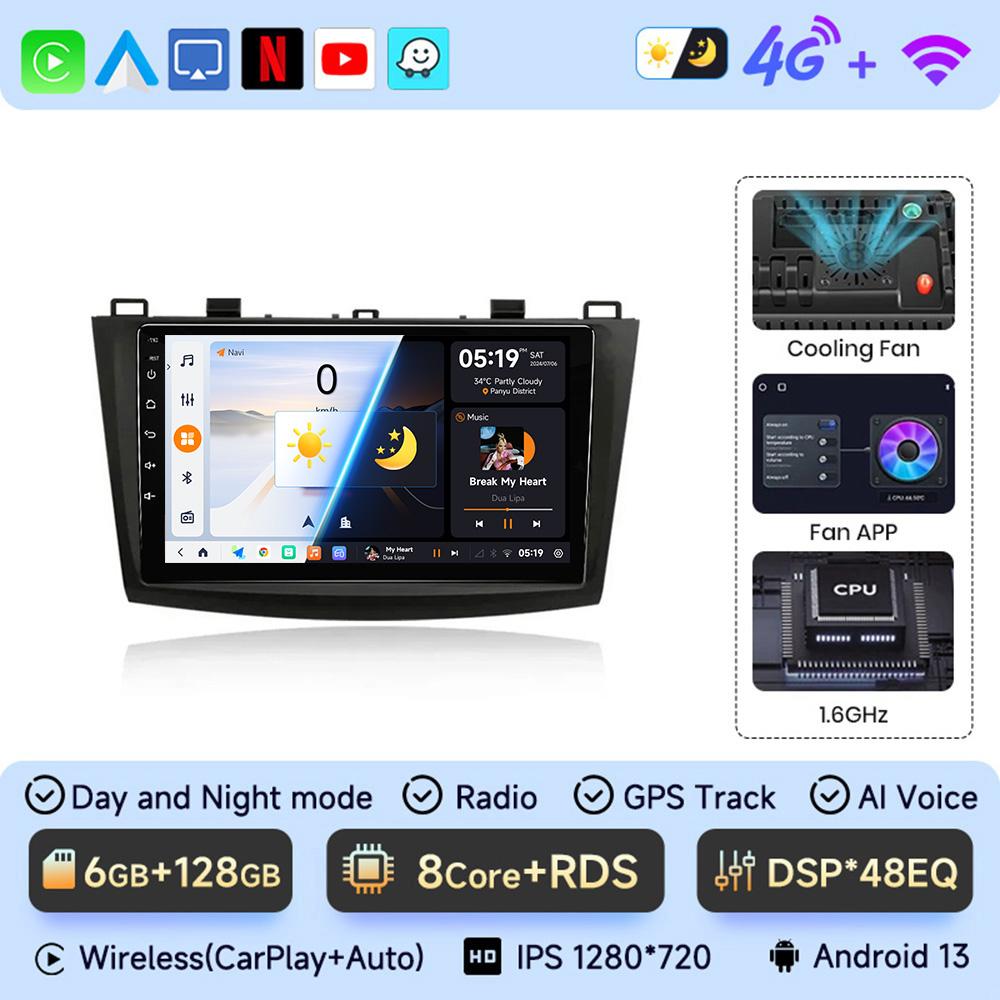 2 Din Car Radio for Mazda 3 2009 2010 2011 2012 2013 Android 13 Multimedia Player 4G GPS Navigation Carplay DVD Head Unit