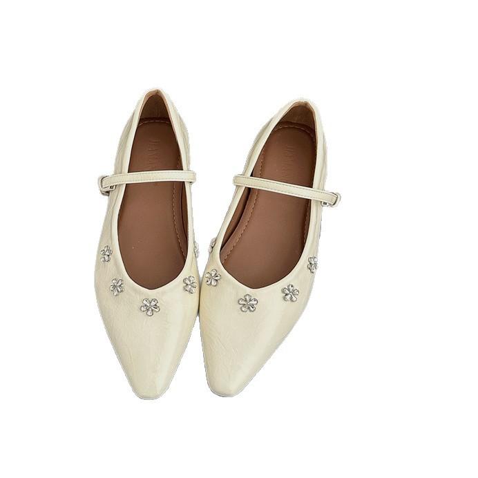 Inner Height Increase French Rhinestone Word Belt Mary Jane Shoes Women's 2025 Summer New Shallow Single Shoes Flat Shoes Small Leather Shoes