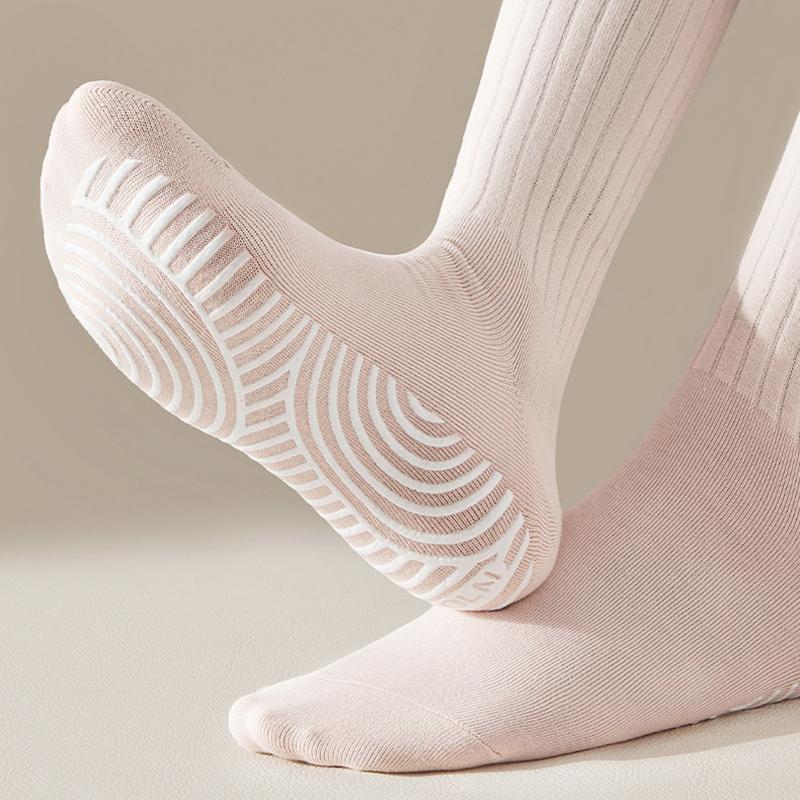 Cotton Mid-Calf Solid Color Silicone Non-Slip Sports Stockings Fitness Pilates Yoga Socks Women Dance Socks Floor Socks