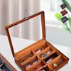 Walnut Wooden Glasses Case, Large Capacity Sunglasses & Watch Storage Box with Display Window for Travel and Home