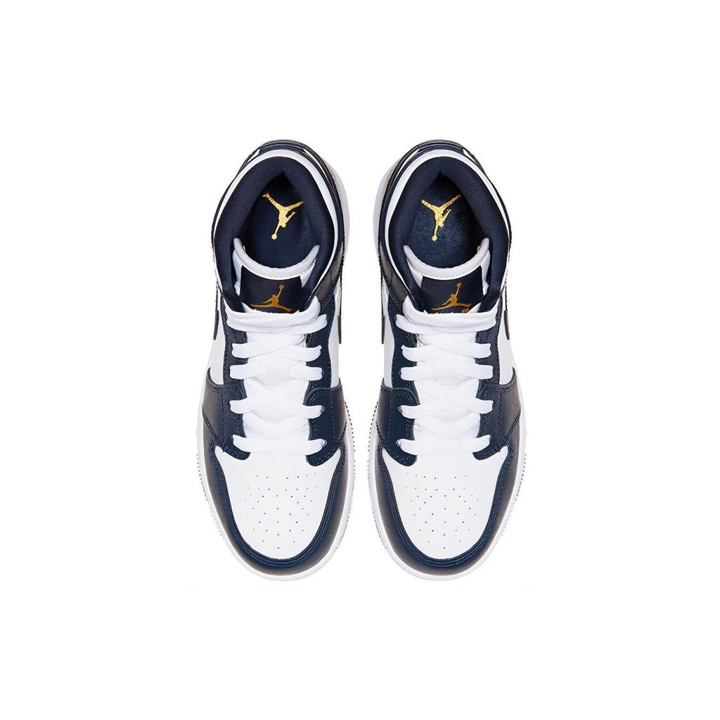 Jordan 1 Mid White Metallic Gold Obsidian GS 554725-174