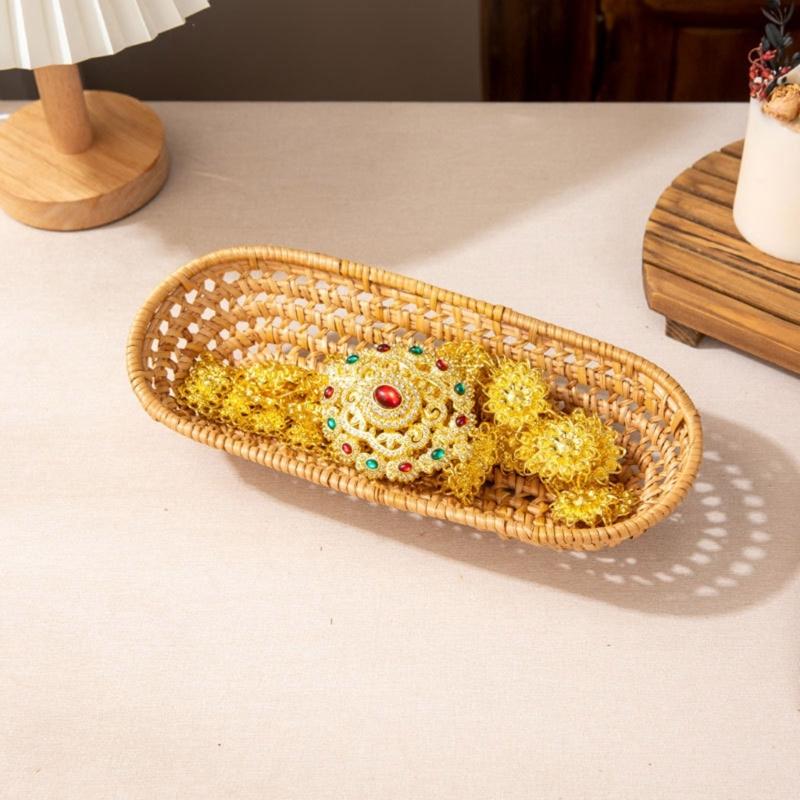 Multipurpose Rattan Basket for Fruit Storage Serving Plate Desktop Storage Tray Home and Office Organization Supplies