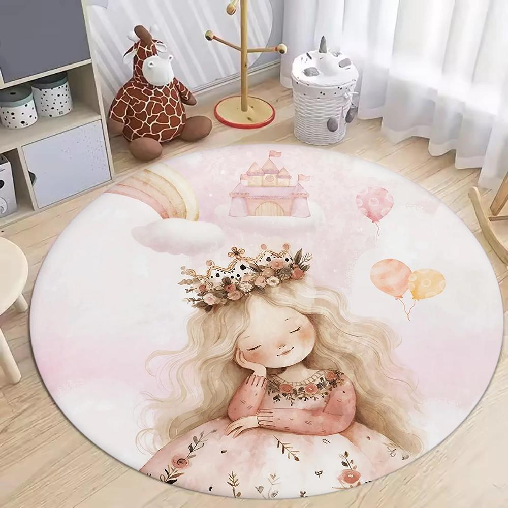 Ballerina Princess Round Carpet Mat Rug Dreamy & Enchanting Home Decoration with Pink White Tone for Kids Room Playroom