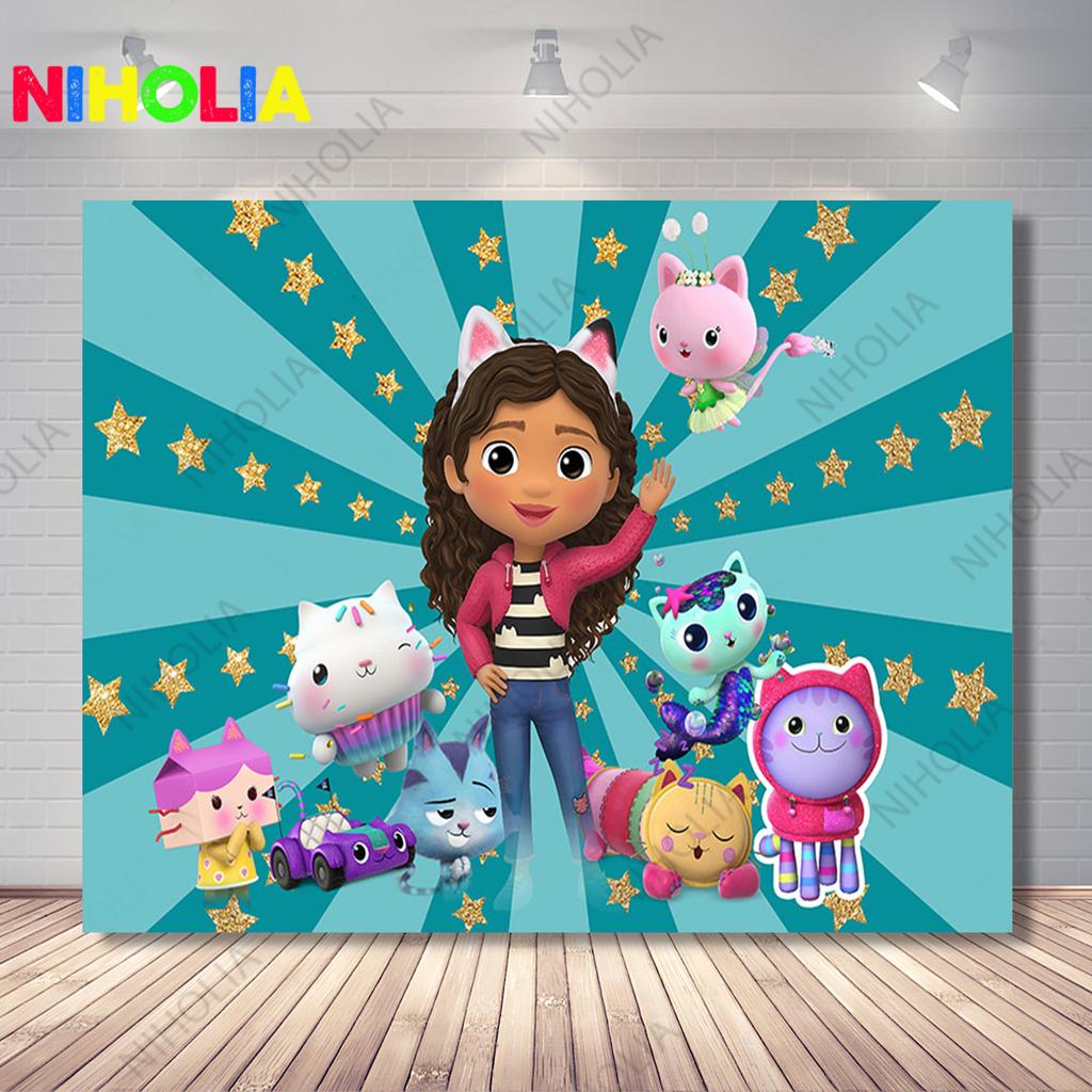 Niholia Gabby Dollhouse Backdrop Kids 2nd Birthday Party Decoration Photography Background Baby Shower Photo Prop Banner
