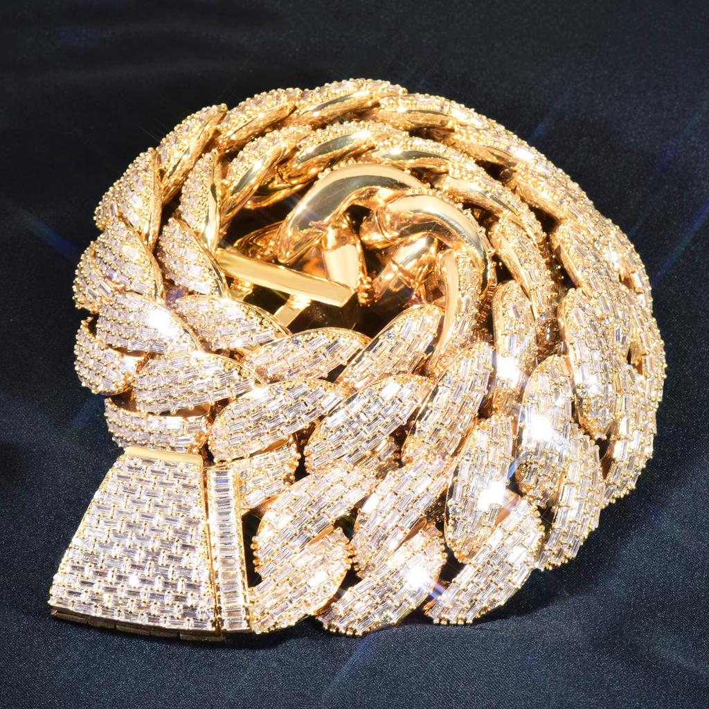 15mm Miami Cuban Kette Silberfarbe Hip Hop Halskette Für Männer Iced Out Baguette Zirkon Glied Mode Rock Rapper Schmuck