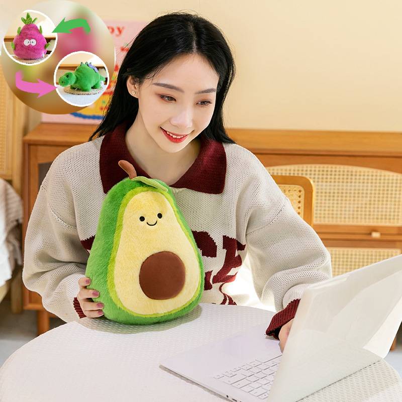 Creative Plush Flip Toy Pitaya Into Dinosaur Doll Avocado Into Cow Birthday Gift