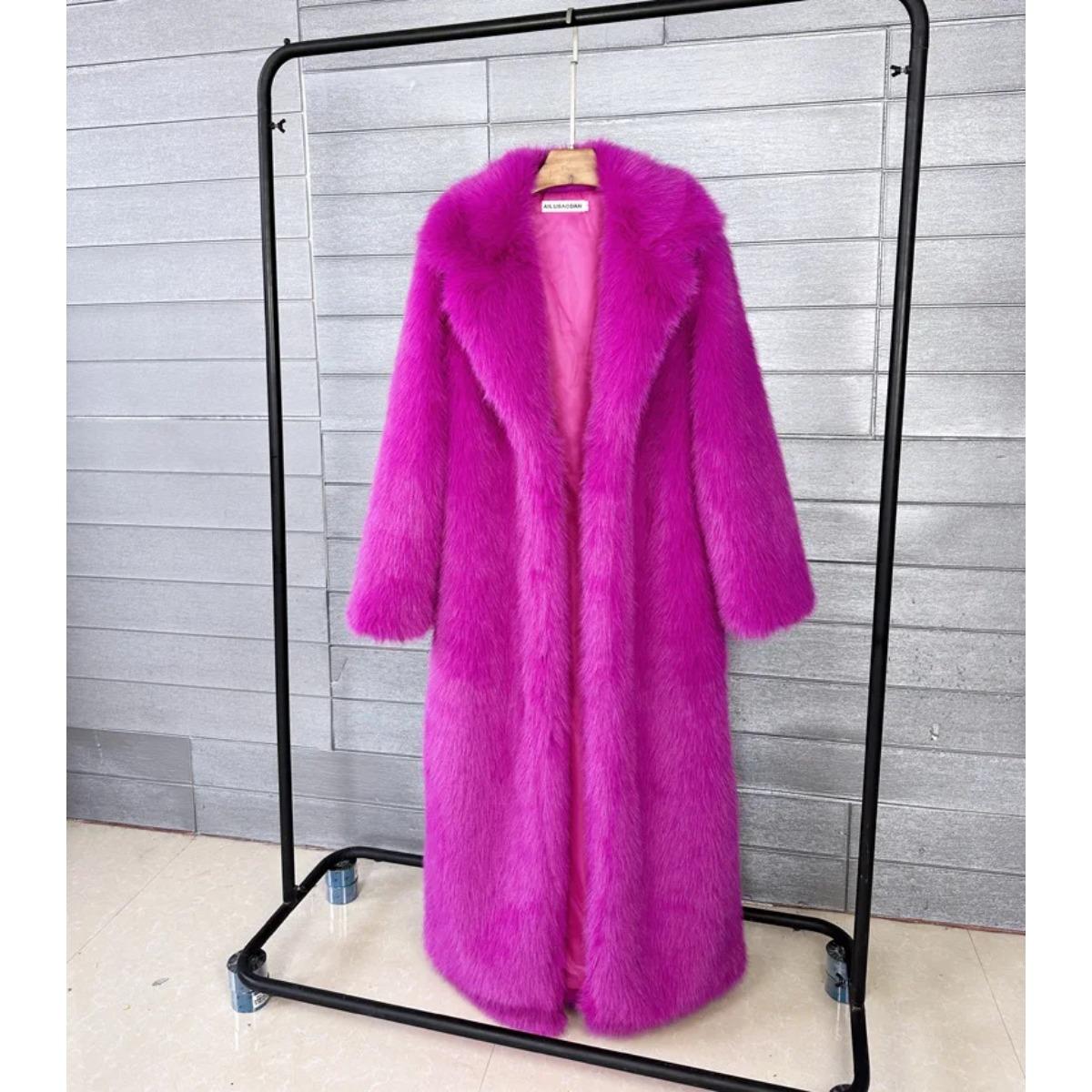 

130см Супер Длинное Пушистое Пальто из Искусственного Меха Женская Куртка Зимняя с Лацканами Утепленное Белое Пальто из Искусственного Меха Куртка для Женщин Верхняя Одежда XL