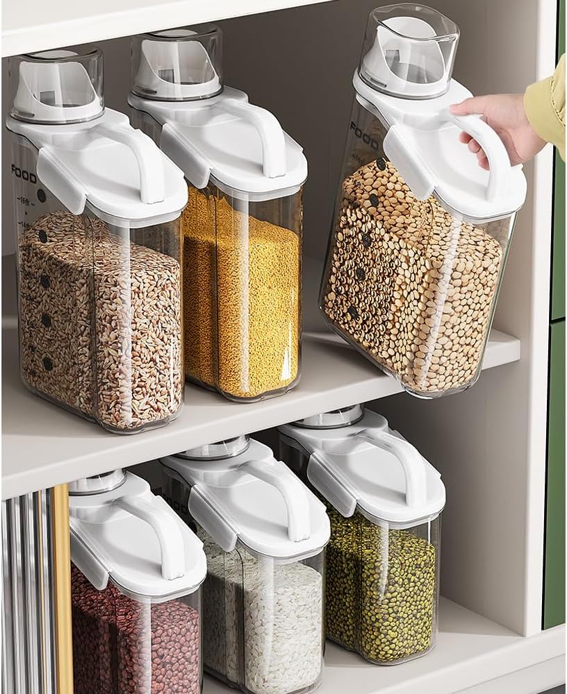 Green 1600ml Sealed Rice Container with Pouring Spout for Oats, Grains, Flour