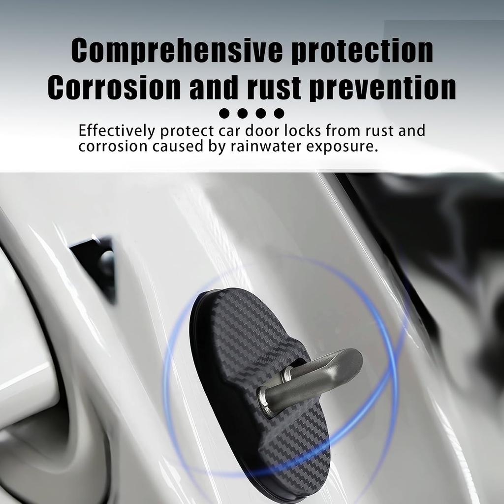 4 PCS Carbon Fiber Car Door Protector, Door Latch Lock Cover, Self-Adhesive Slam Stopper Shock Absorber, Universal Automotive Exterior Accessories