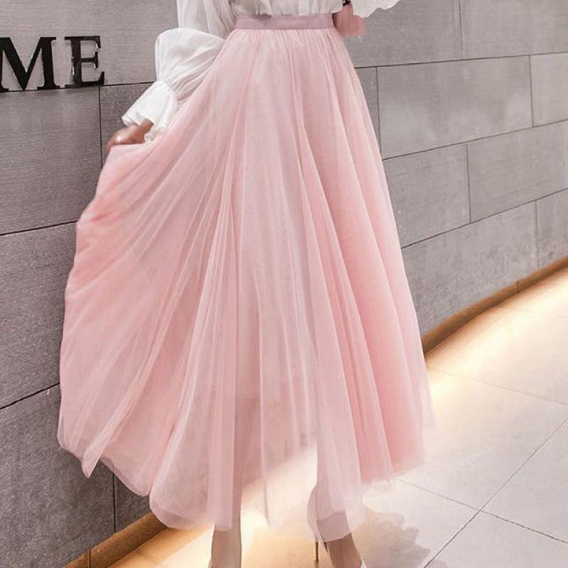 

Юбка до локтя Женская юбка из сетчатого газа Большая юбка Юбка средней длины из сетчатого газа Дышащая большая юбка из сетчатой пряжи L розовый