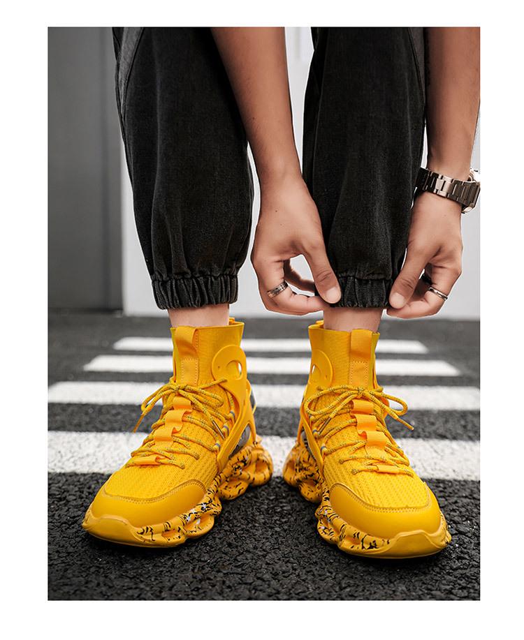 Popular Plus Size Men's Fly-Knit High-Top Sock Sneakers - Trendy Blade Cushioning Running Shoes