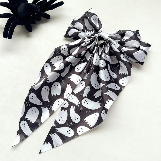 Halloween Decorative Clip Silky Satin Hair Bows for Women, Big Ribbon Bow Clips Girls, Hairstyle Accessory Oversized Long Tail Barrettes,