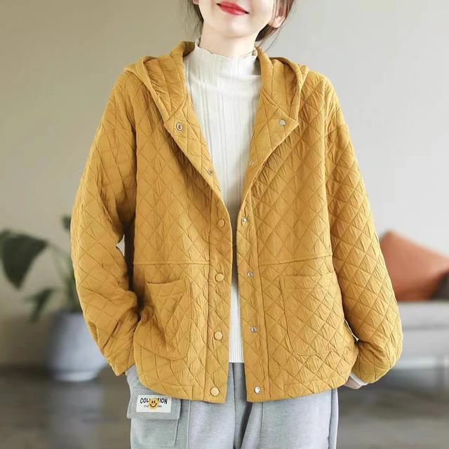 Women's Autumn Winter Loose Thickened Warm Jacket of Medium Length with Long Sleeves and Hood Temperament Jacket