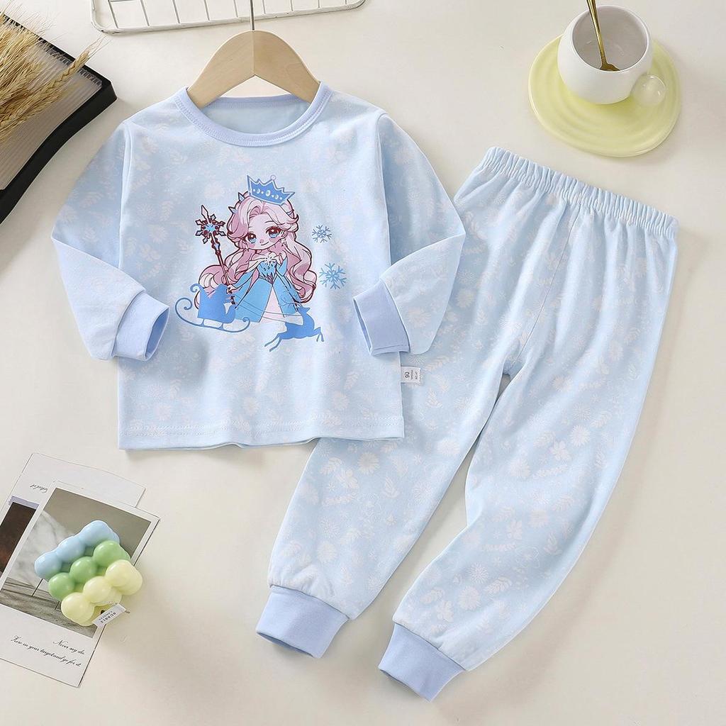 2026 Summer Children Full Sleeve Underwear Suits Baby Spring O-Neck Cartoon Cotton Pajama Set Long Pant Kids Home Wear Clothing Suit for Girl Boy