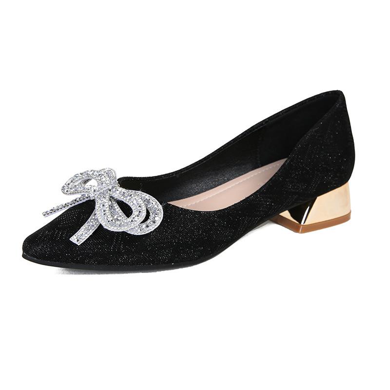 Fashion 34-43 big size bowknot women pumps gold low heel OL shoes pointed toe ladies shiny cloth bowtie pumps zapatos de tacón mujer