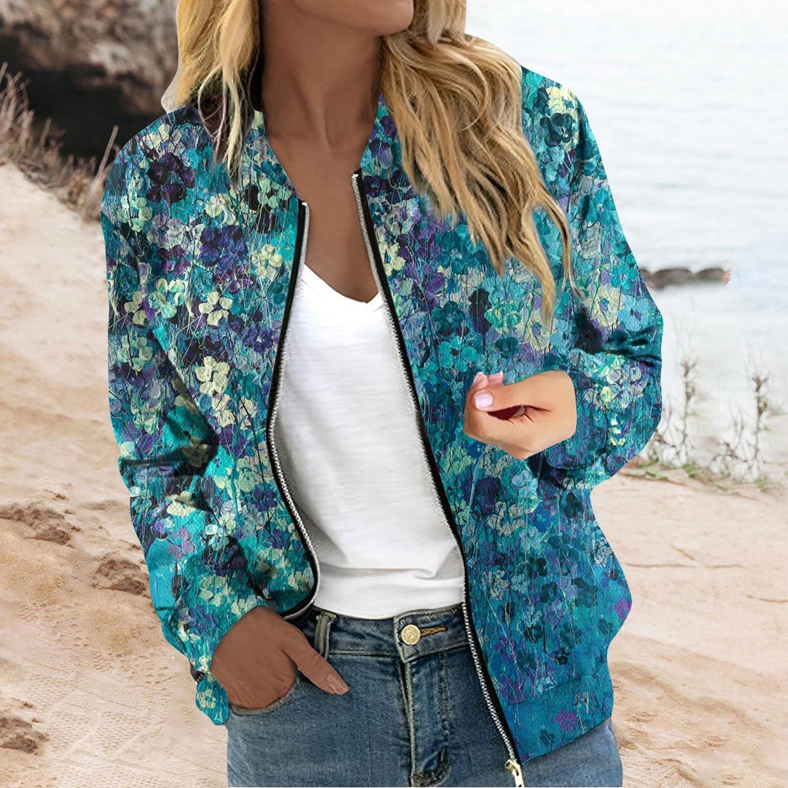 

Женская верхняя одежда с длинным рукавом и принтом, повседневные топы на молнии, кардиган, рубашка, тонкая куртка для женщин XL
