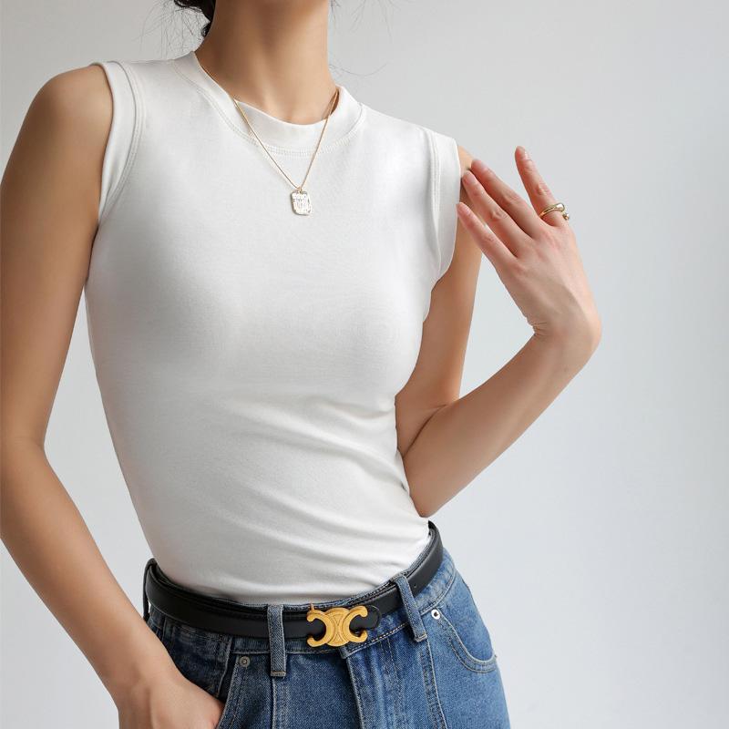 

Майка-безрукавка для женщин, хлопковая, с круглым вырезом, цветная, базовая, без рукавов, майка, топы, футболки с прикрытием для декольте по бокам S белый