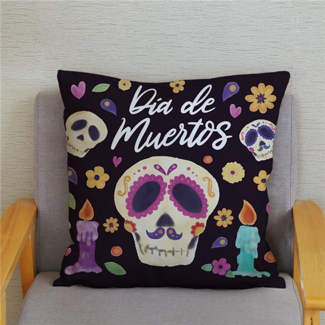 Mexican Day of The Dead Pillowcase Bedroom Living Room Sofa Home Decoration  Cartoon Flower Skull Print Cushion Cover