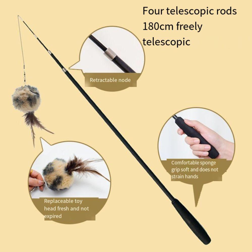 1.8m Fishing Pole Wand Four-section Cat Interactive Stick Replacement Head Cat Teaser Stick  Kitten