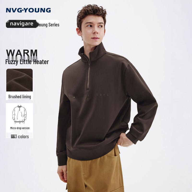 NVG·YOUNG Men s Half-Zip Stand Collar Brushed Pullover L