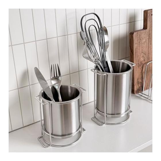 Porte-ustensiles IMEEA, Support pour couverts, Acier inoxydable SUS304, Grande ouverture, Diamètre 10 cm, Hauteur 11 cm, Rangement sur le comptoir pour baguettes et cuillères,